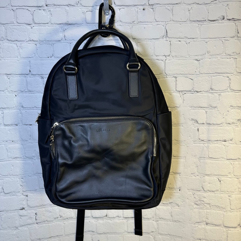 Lo & Sons The Rowledge Large Backpack Black Recycled Nylon Leather Trim Travel
